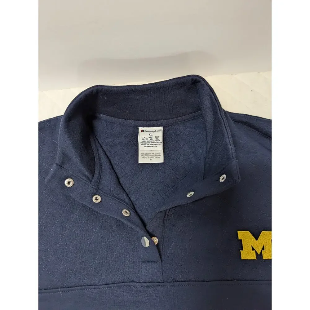 University Of Michigan 4 Snap Pullover, Quilted Look at Upper Shoulder And Chest